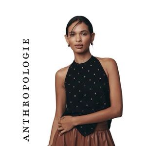 Anthropologie Black Eyelet Rivet Halter